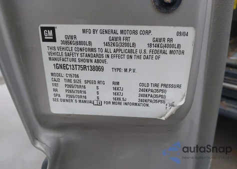 2005 Chevrolet Tahoe Ls из США, поврежденный, VIN 1GNEC13T75R138069